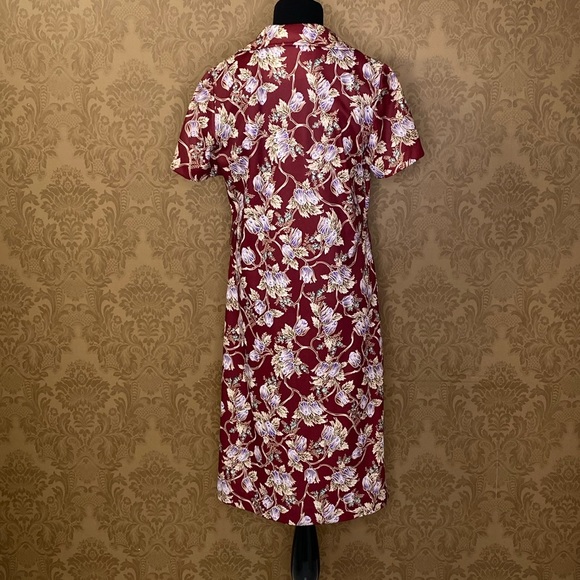 Vintage 70s Mod Fall Floral Dagger Collar Triangle Pull Zipper Front Dress - Picture 4 of 13